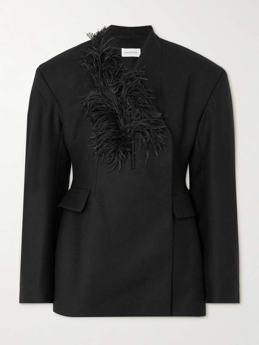 16Arlington Ram Feather-trimmed Wool-twill Blazer