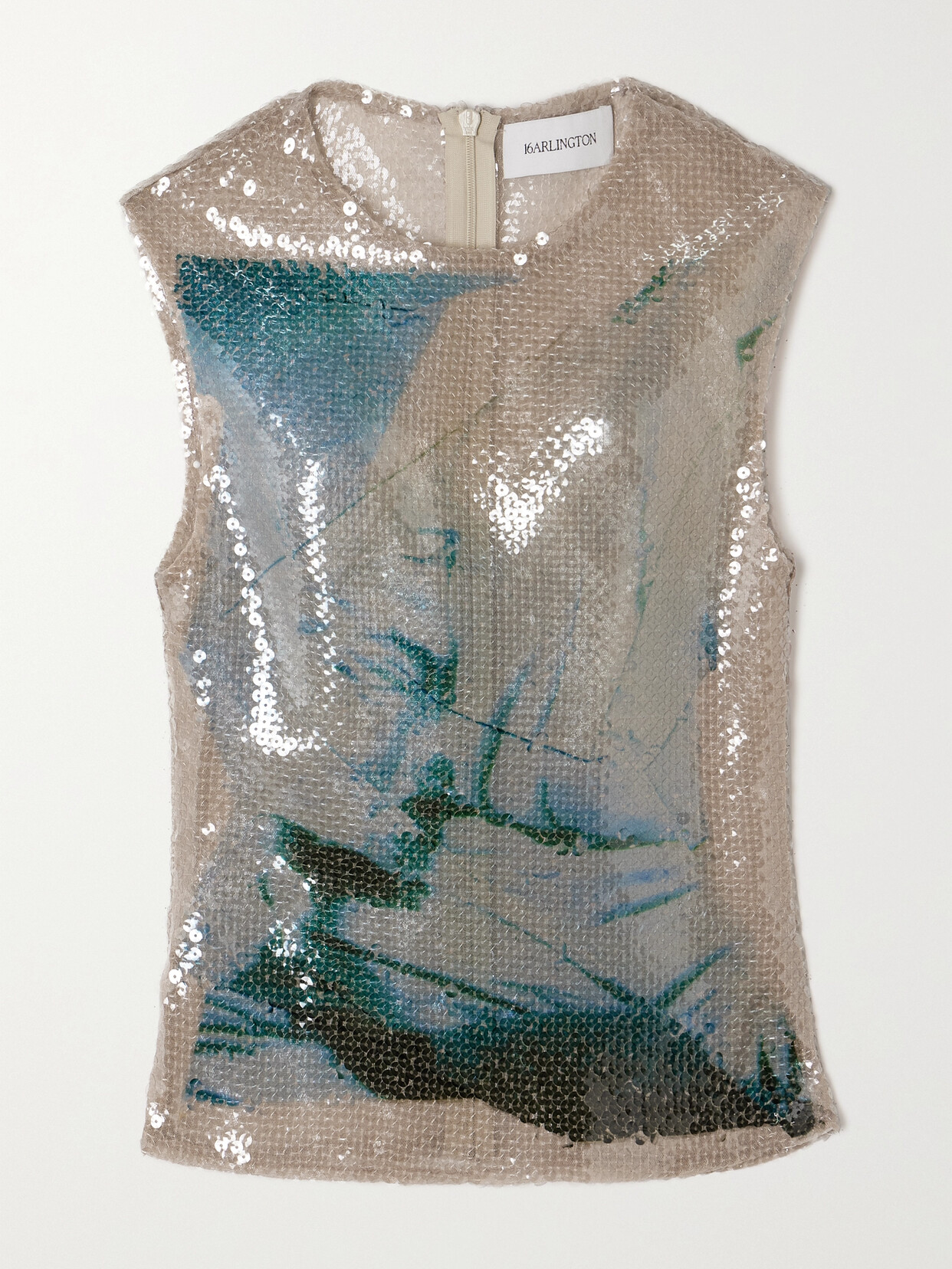 16ARLINGTON - Nage Printed Sequined Tulle Top - Blue