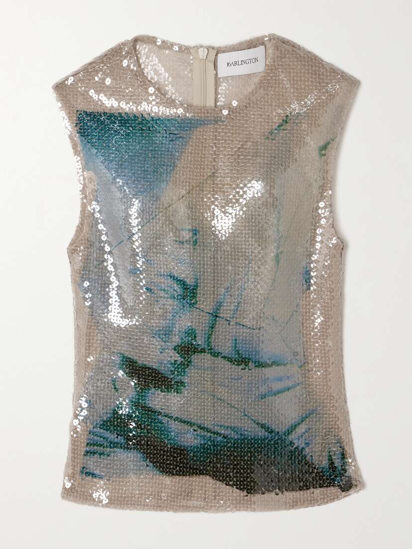 16Arlington Nage Printed Sequined Tulle Top