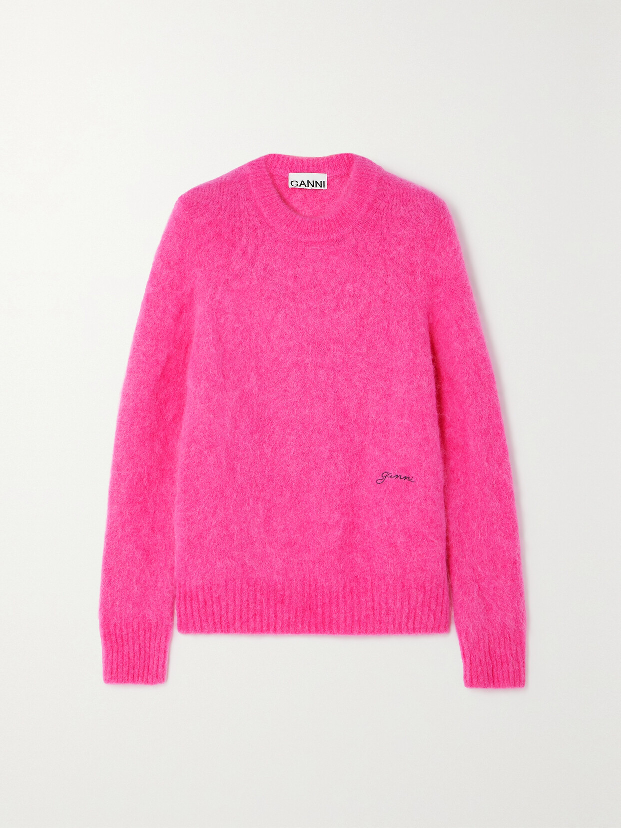 GANNI - Embroidered Brushed Alpaca-blend Sweater - Pink