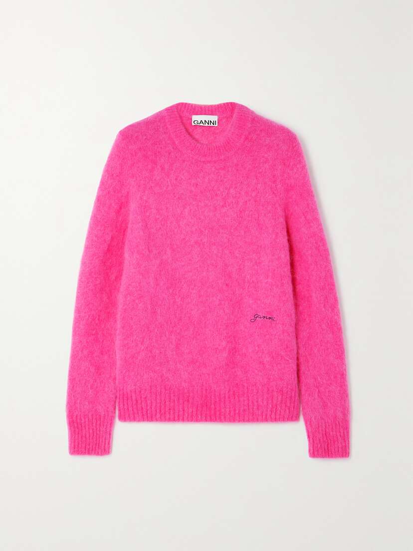 Ganni + Net Sustain Embroidered Brushed Alpaca-blend Sweater