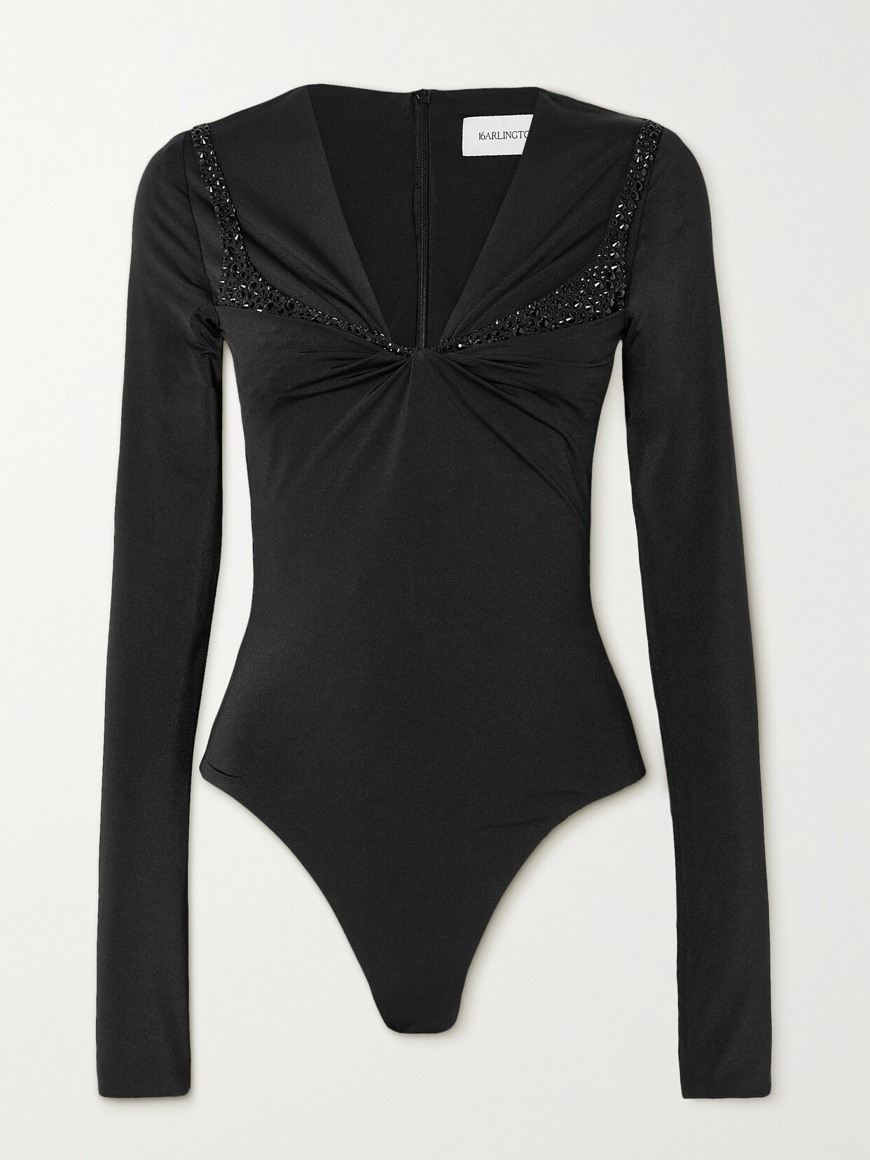 16ARLINGTON Tevenz Twist-front Crystal-embellished Stretch-jersey Bodysuit - Black