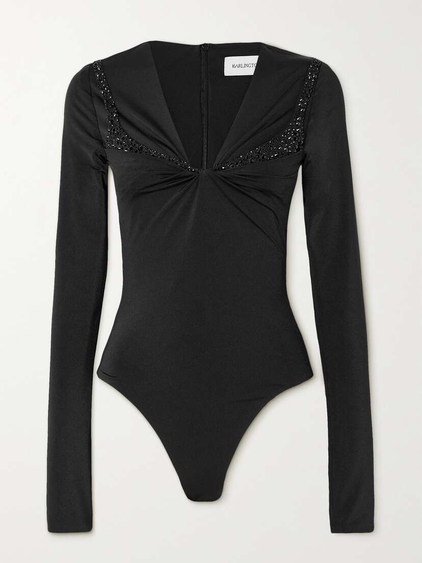 16Arlington Tevenz Twist-front Crystal-embellished Stretch-jersey Bodysuit - UK 14