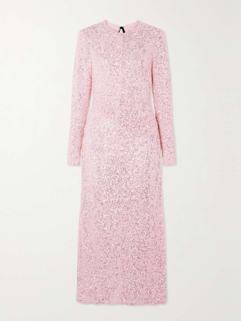 Ganni + Net Sustain Open-back Bow-detailed Sequined Reycled-tulle Maxi Dress