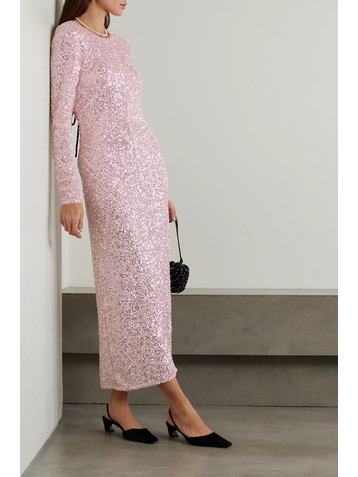 GANNI + NET SUSTAIN open-back bow-detailed sequined reycled-tulle maxi dress