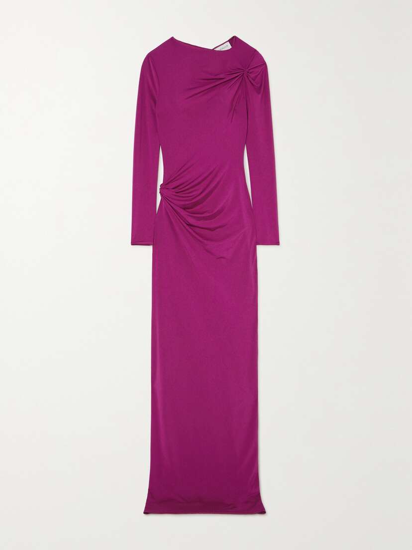 16Arlington Nubria Ruched Glossed-jersey Maxi Dress