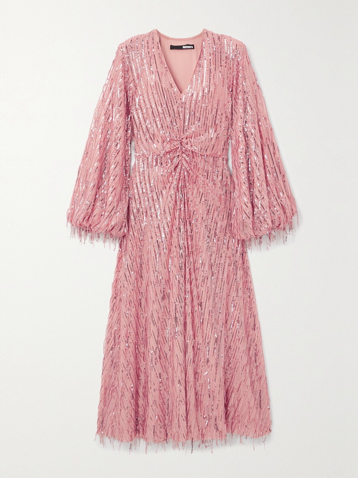 Rotate Birger Christensen Sirin Sequined Stretch Recycled-chiffon Midi Dress In Pink