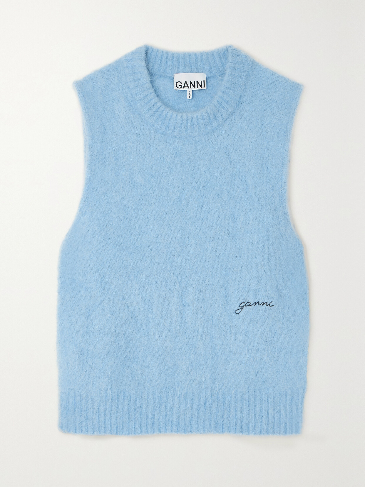 GANNI Embroidered Alpaca-blend Vest - Blue