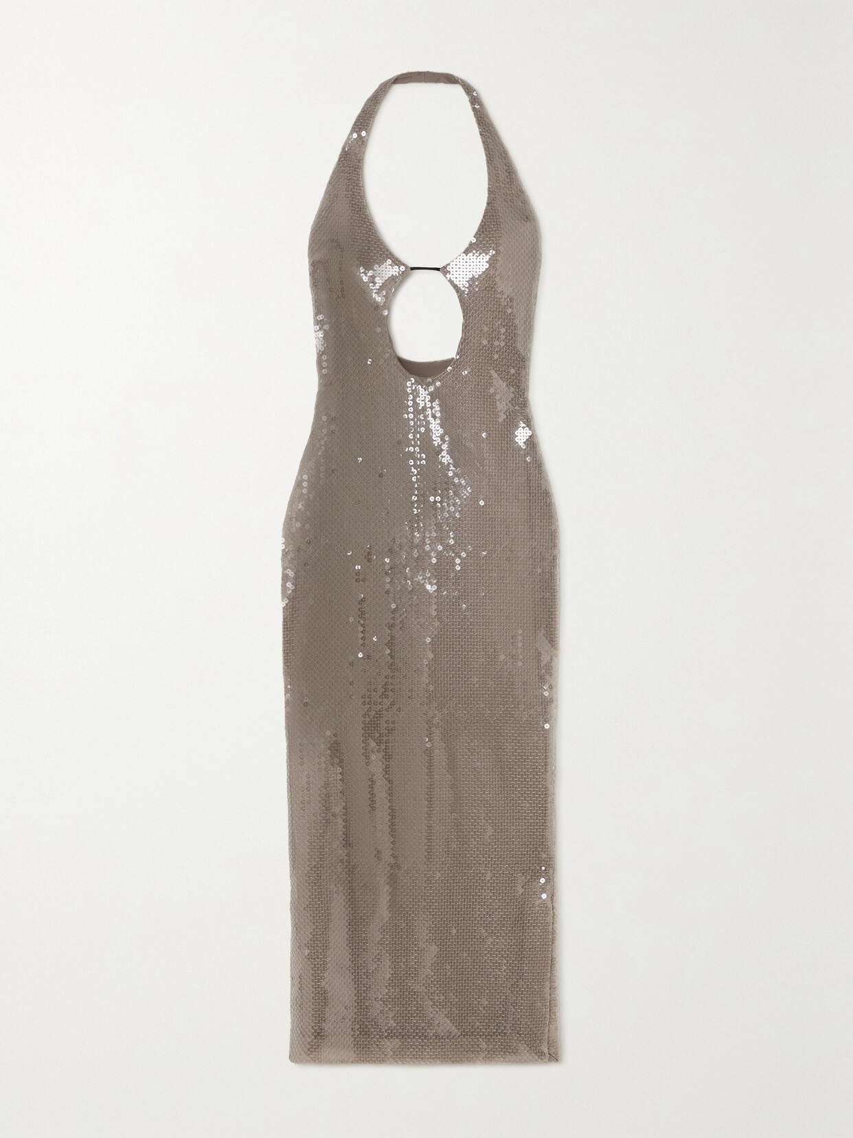 16ARLINGTON - Sola Cutout Sequined Stretch-tulle Halterneck Midi Dress - Gray