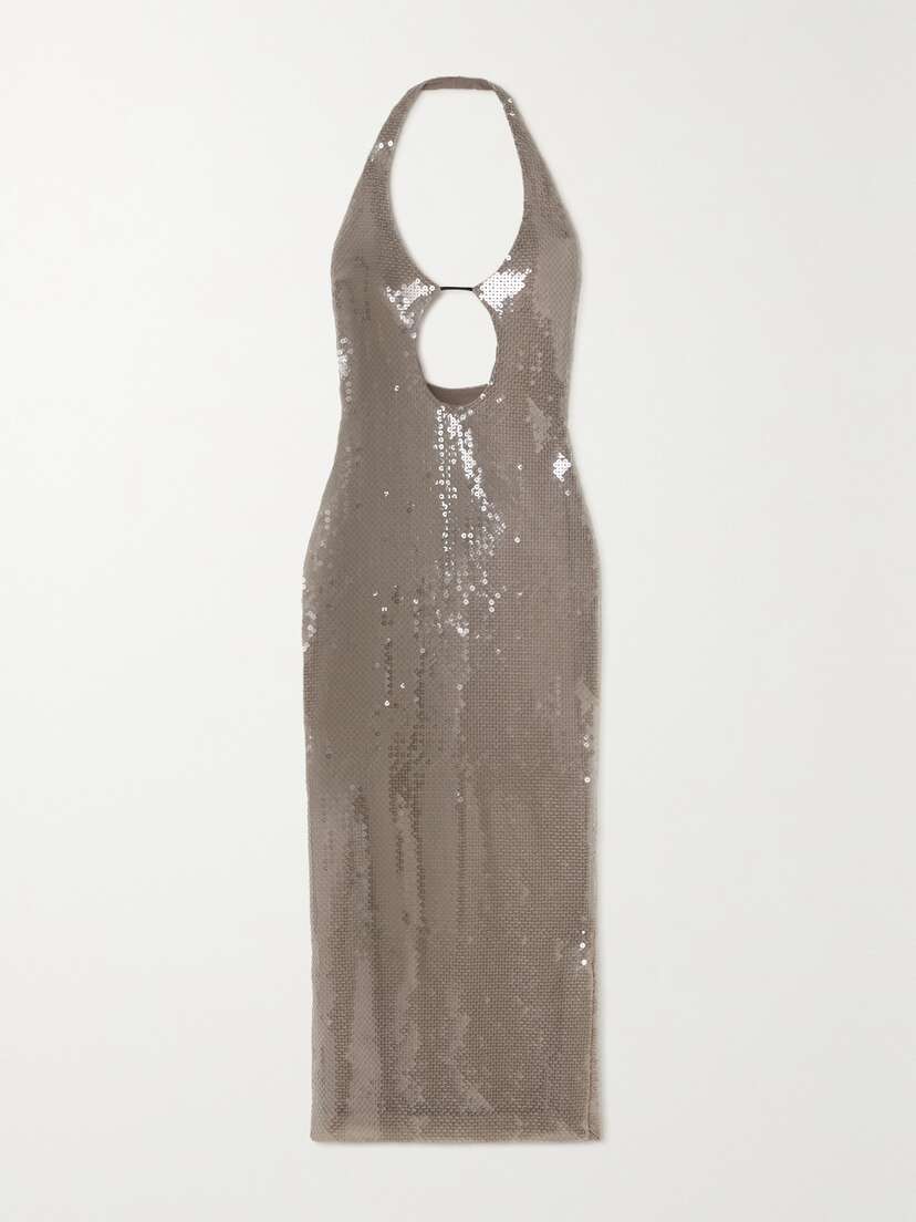 16Arlington Sola Cutout Sequined Stretch-tulle Halterneck Midi Dress - UK 16