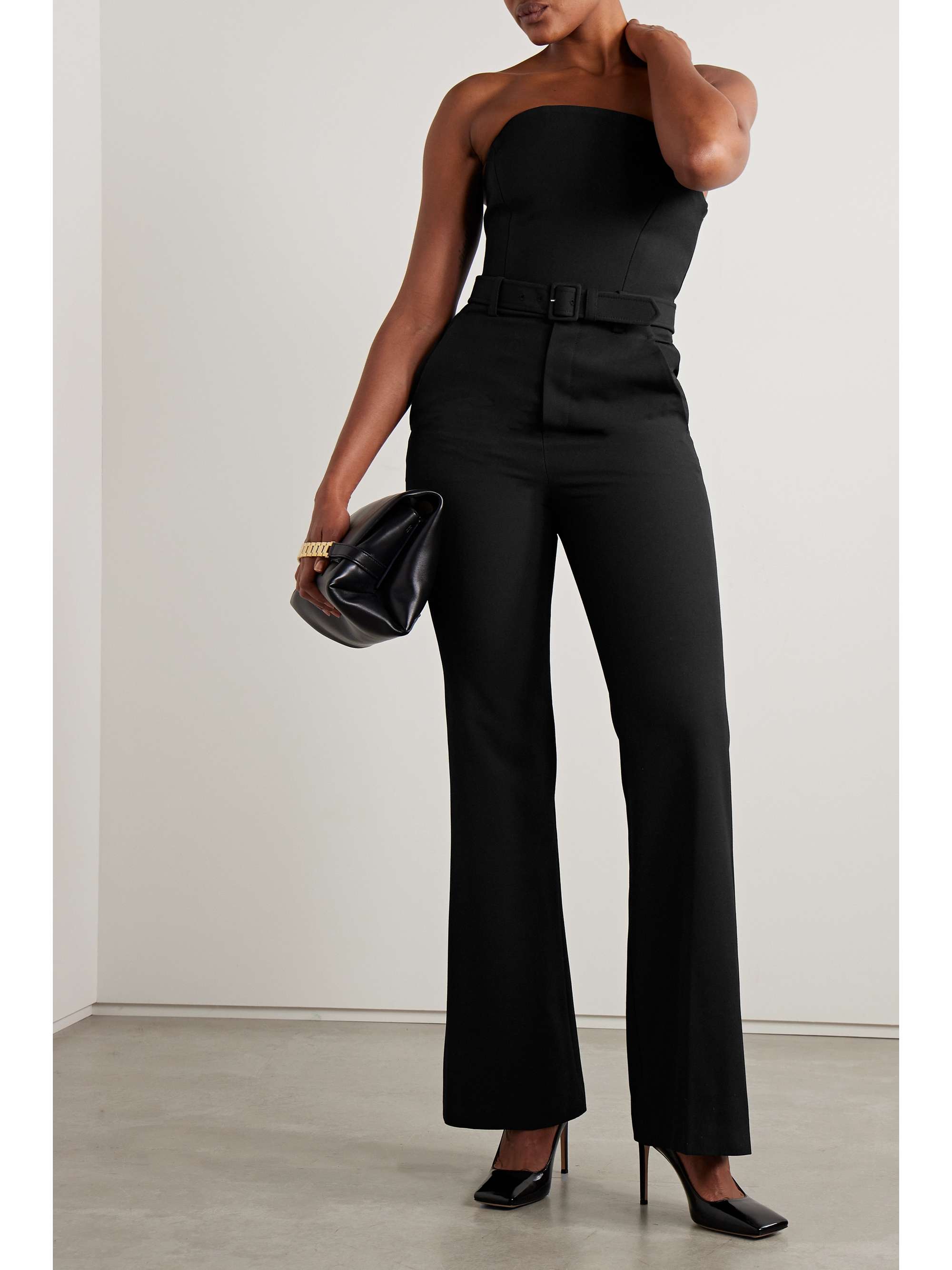 Kate strapless belted twill jumpsuit