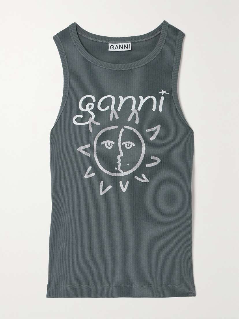 GANNI + Net Sustain Printed Ribbed Jersey Tank