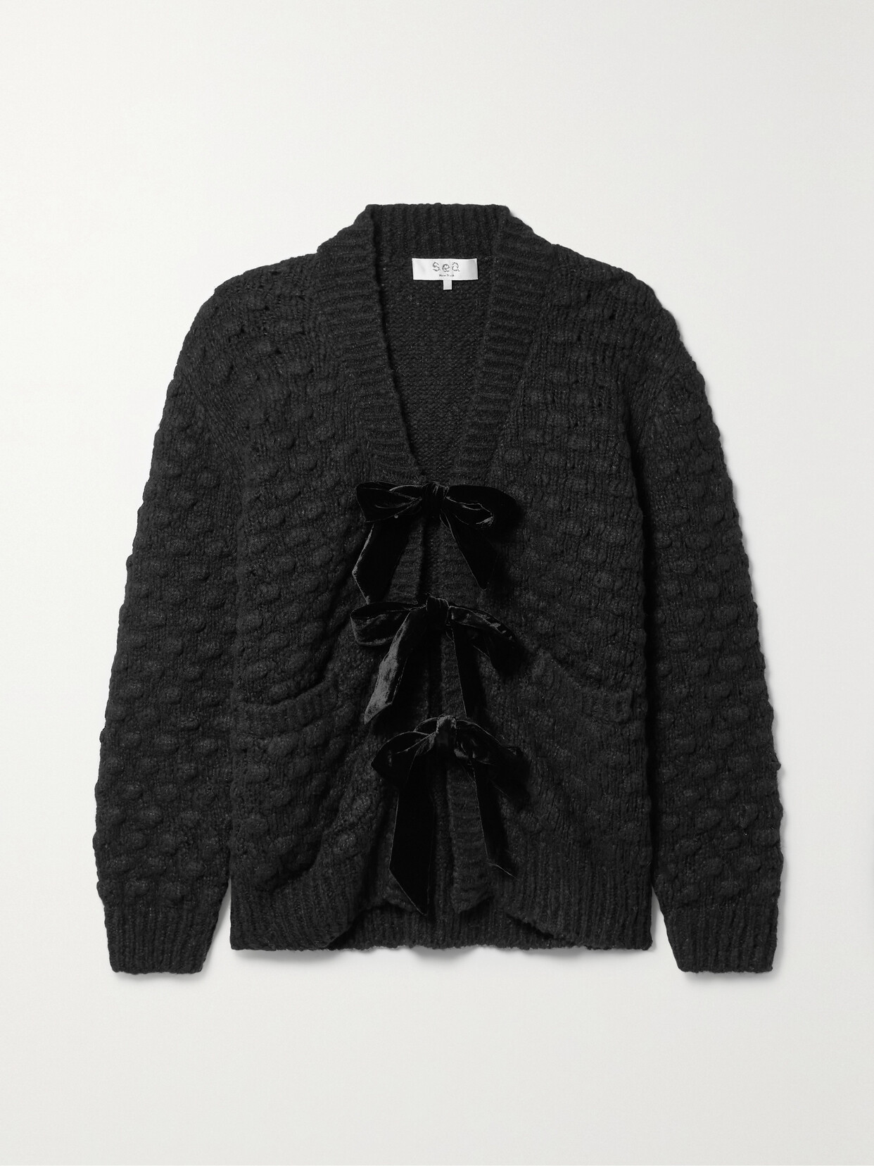 Sea Teresa Velvet-trimmed Wool-blend Cardigan In Black