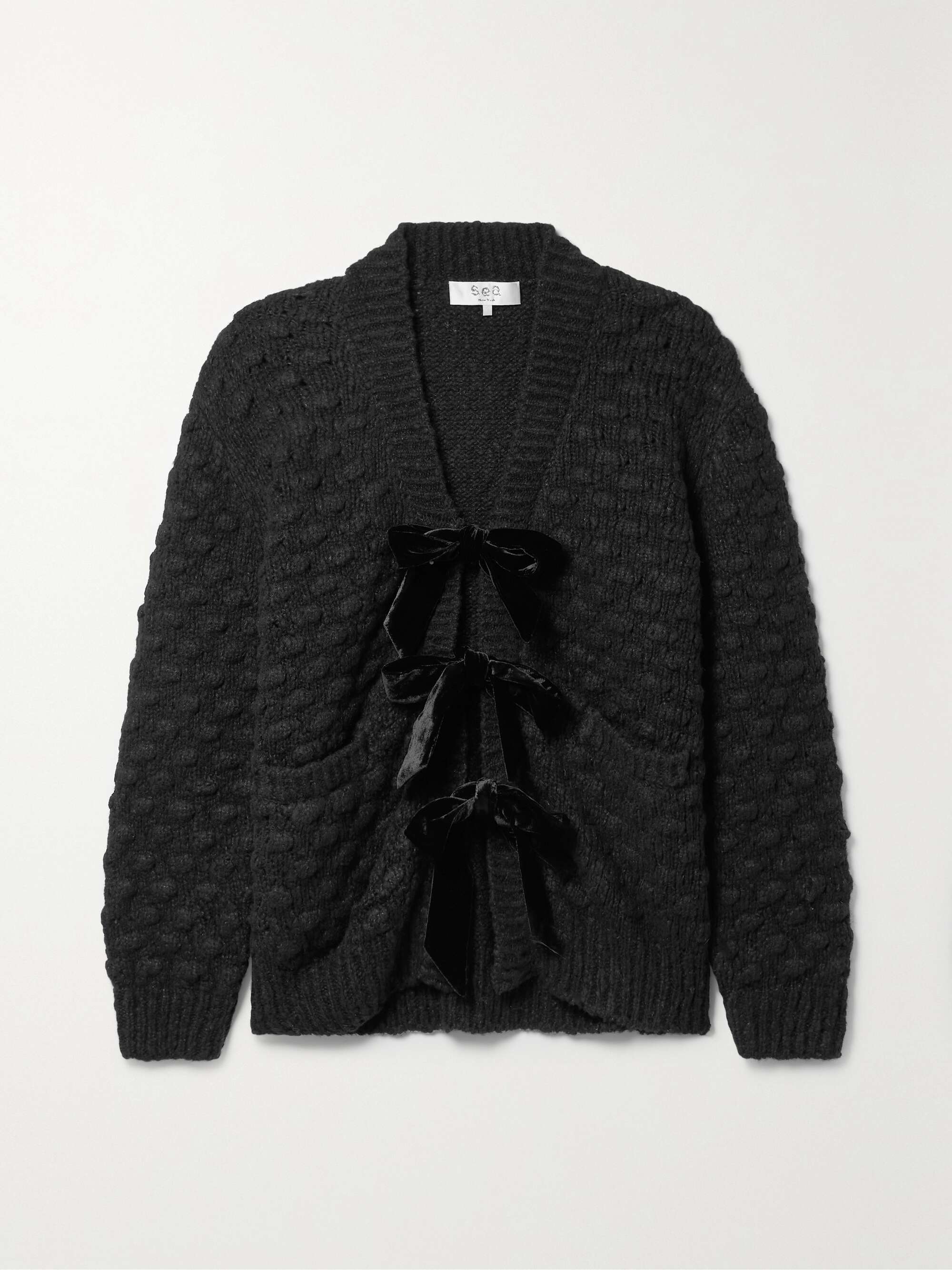 SEA Teresa velvet trimmed wool blend cardigan NET A PORTER