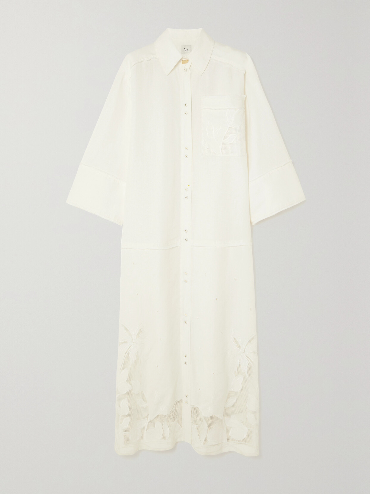 Aje - Agua Broderie Anglaise Linen-blend Midi Shirt Dress - Ivory