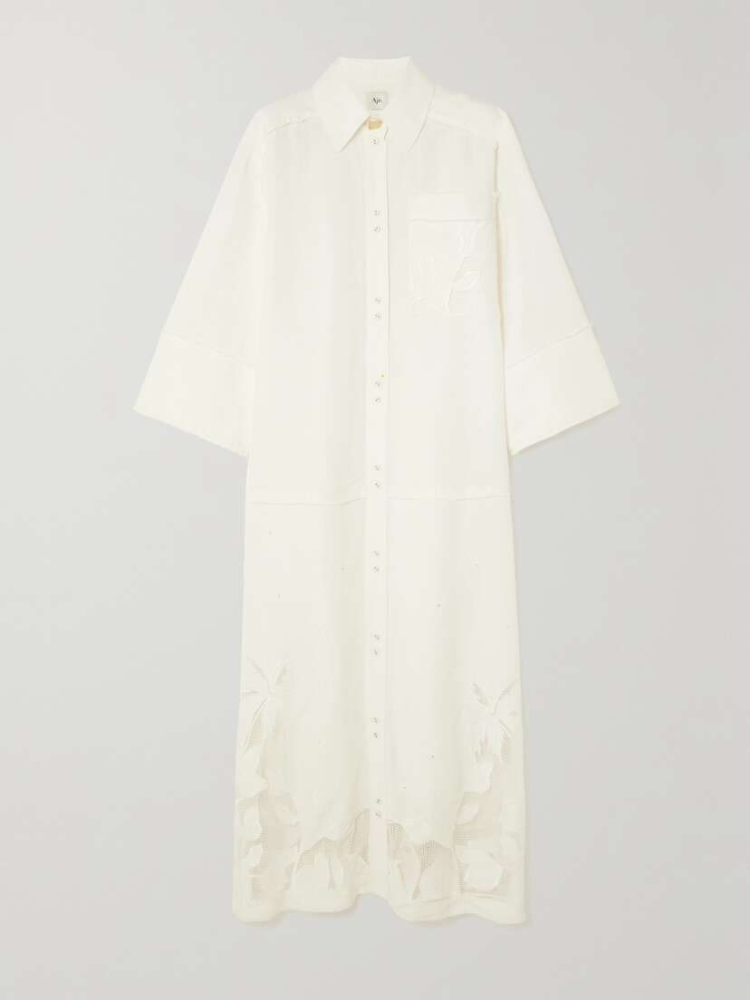 Aje Agua Broderie Anglaise Linen-blend Midi Shirt Dress - UK 16