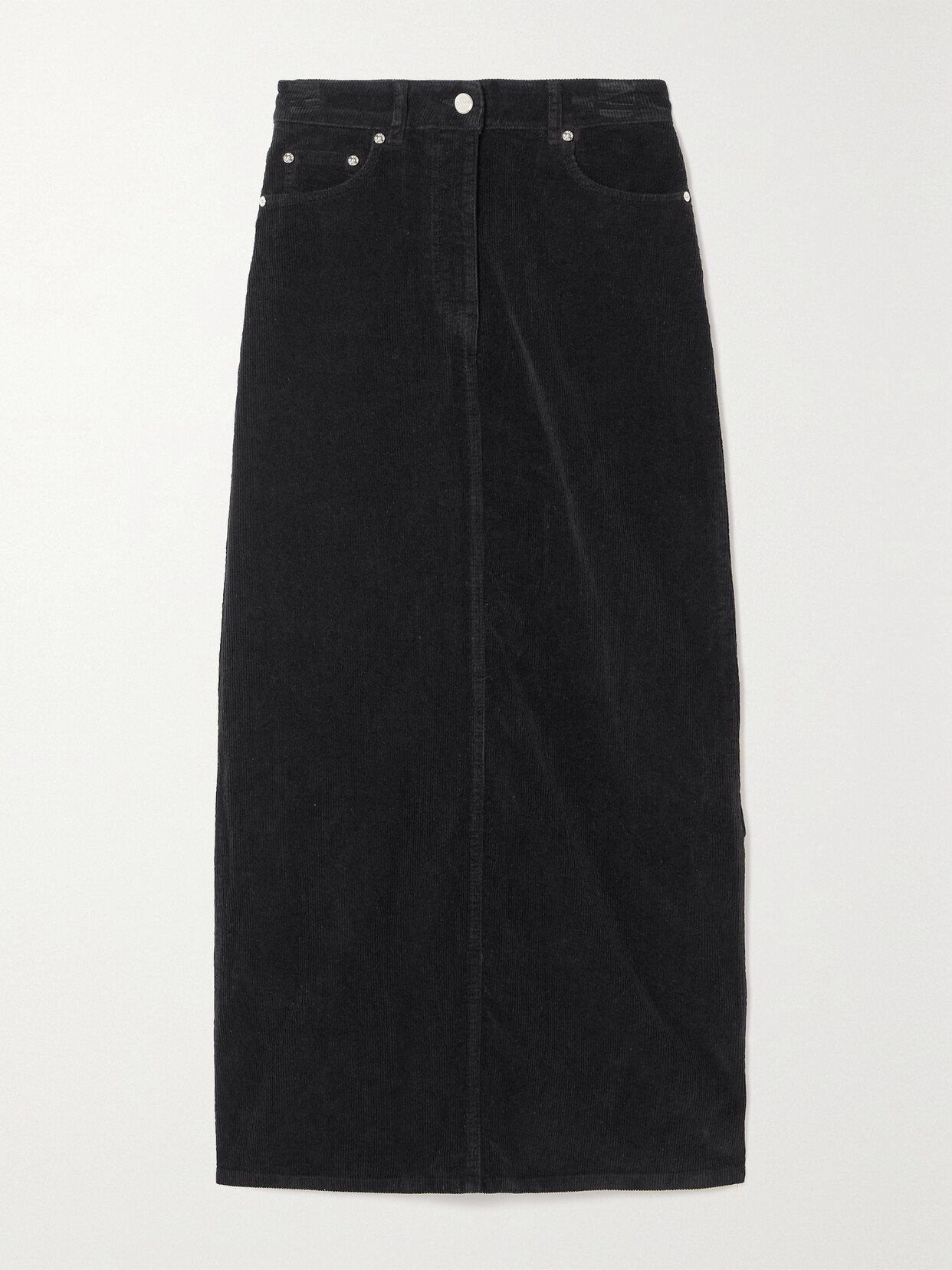 Shop Ganni + Net Sustain Organic Cotton-blend Corduroy Maxi Skirt In Black