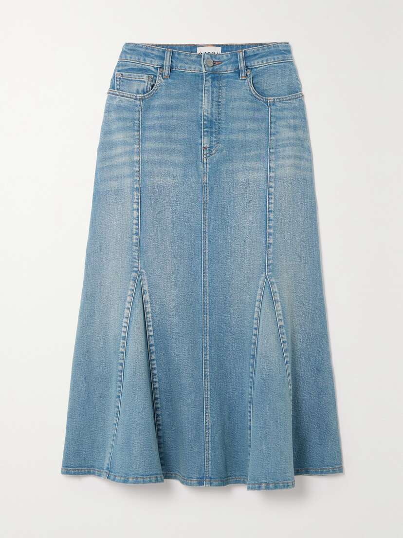 Ganni + Net Sustain Paneled Organic Denim Midi Skirt - EU 46