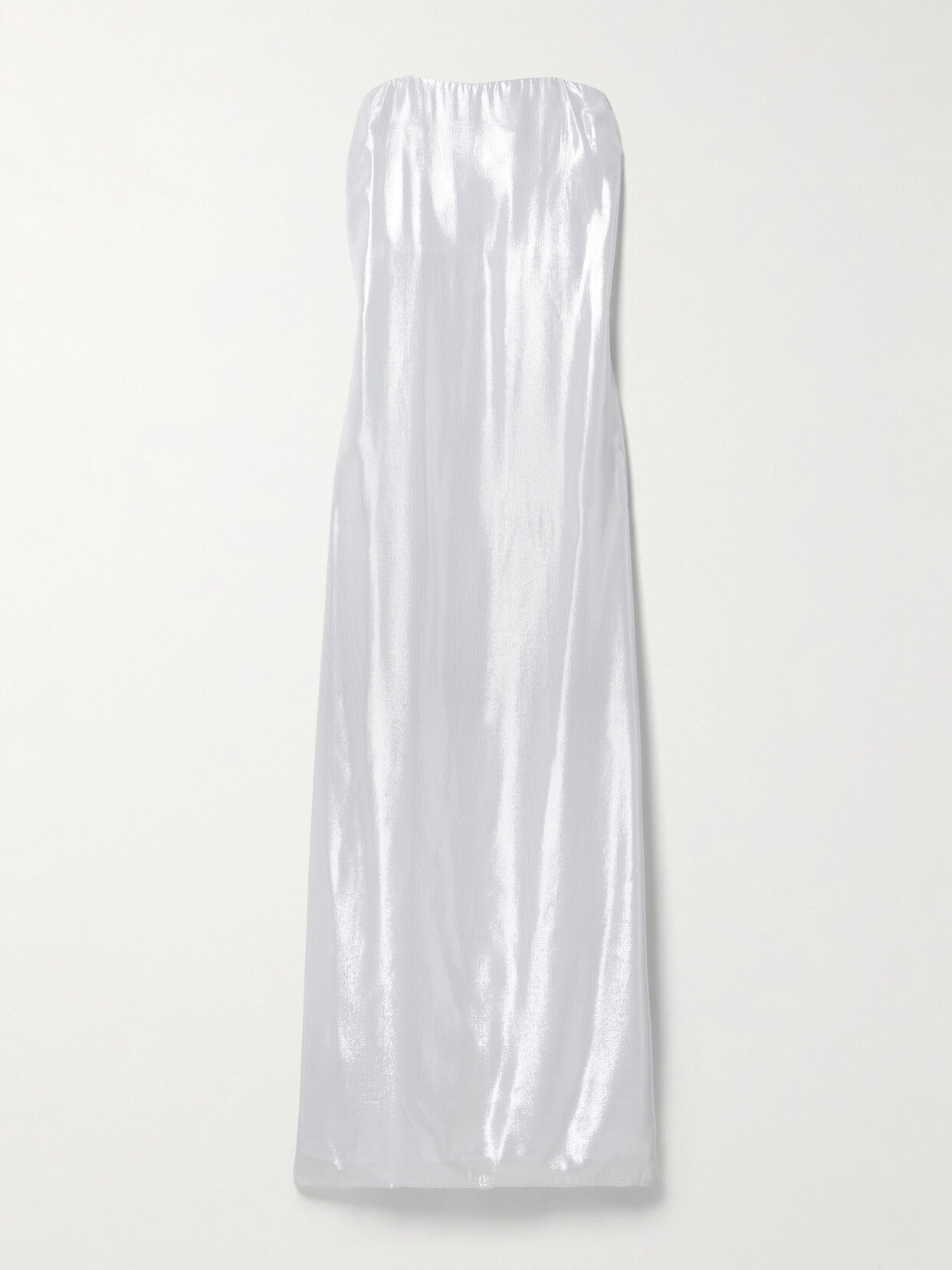 Shop Staud Casey Strapless Metallic Silk-blend Tulle Gown In Silver