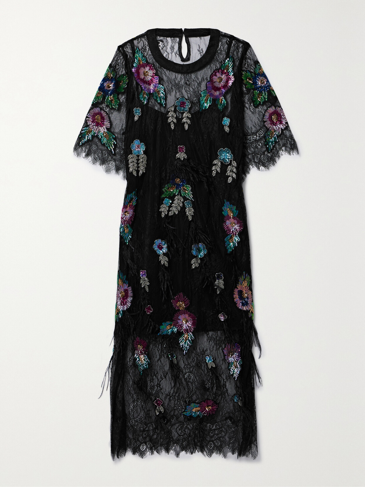 Sea Bethany Feather-trimmed Embellished Lace Midi Dress - Multi