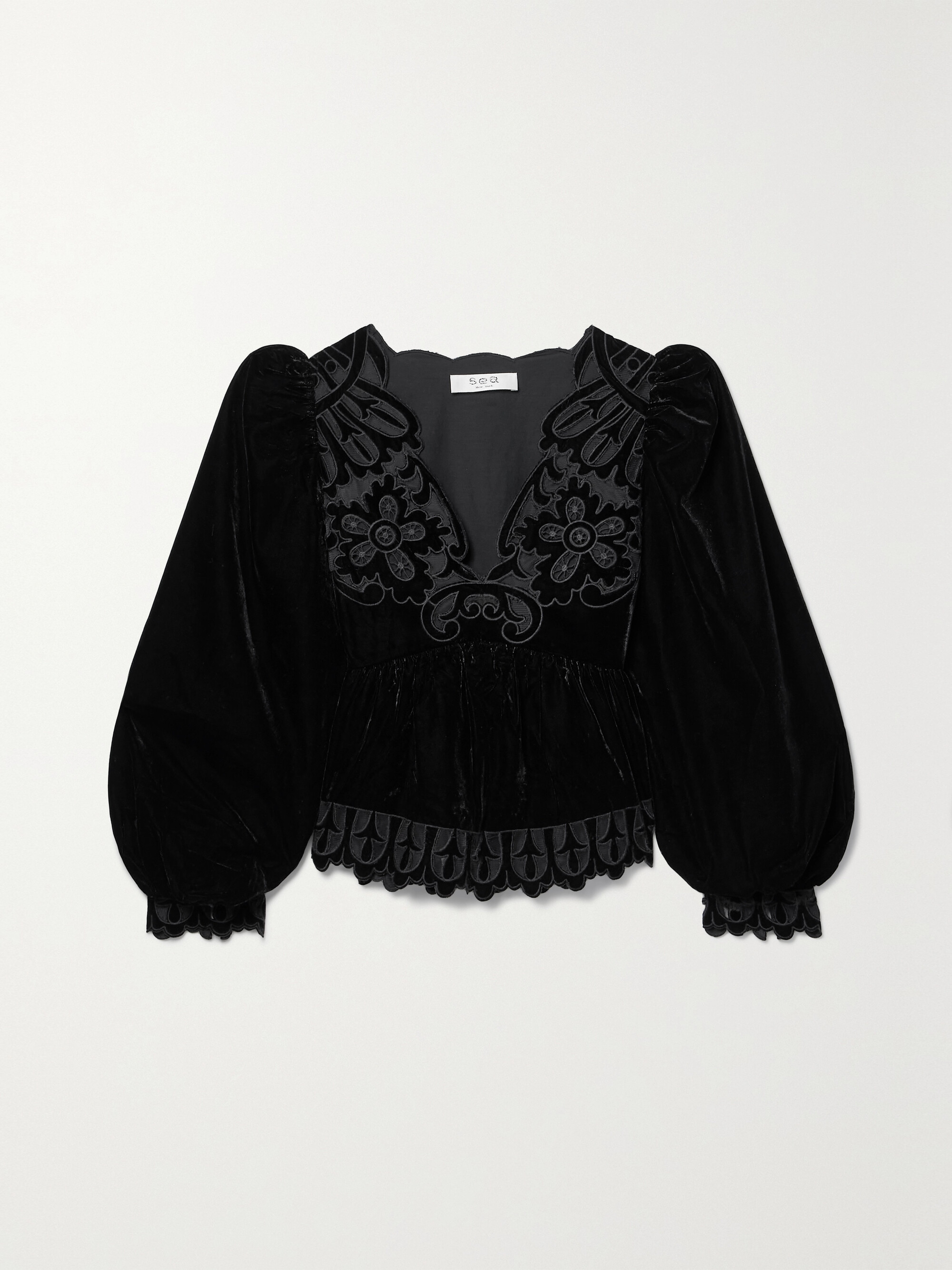 Sea Dana tulle-trimmed embroidered velvet blouse