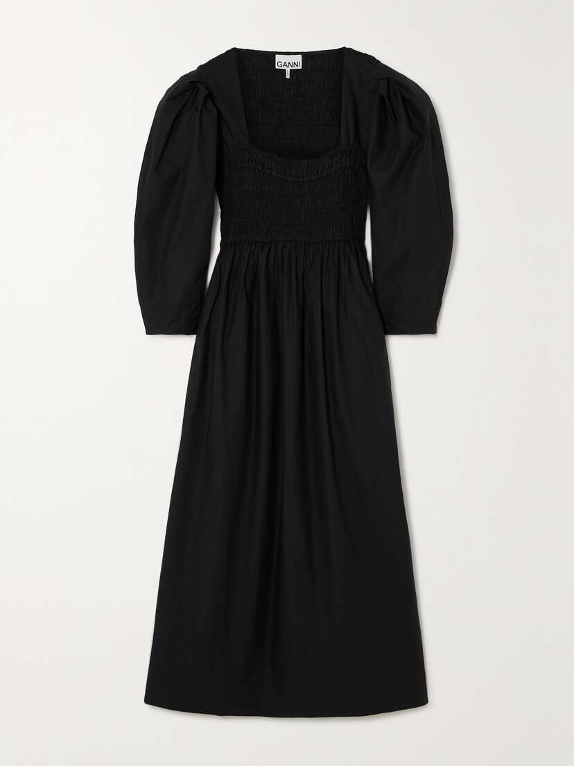 Ganni + Net Sustain Shirred Organic Cotton-poplin Midi Dress - EU 44