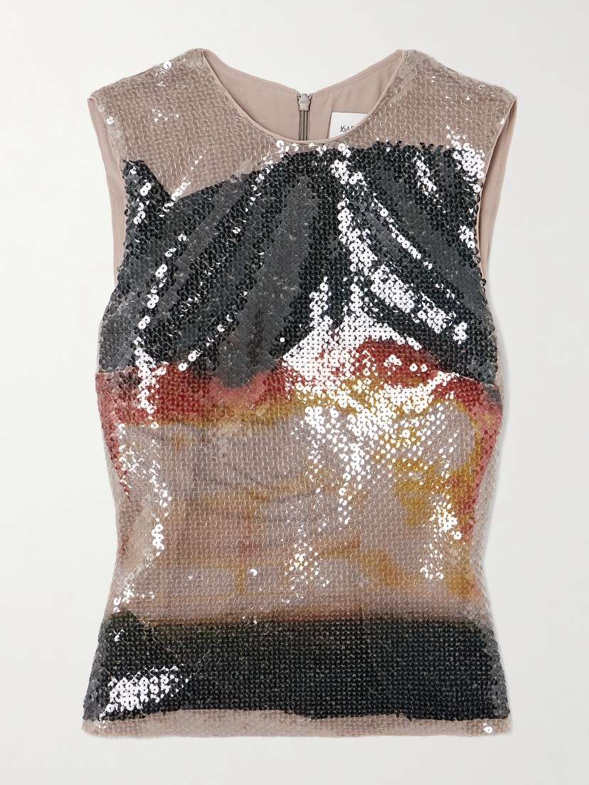 16ARLINGTON Nage Printed Sequined Tulle Top