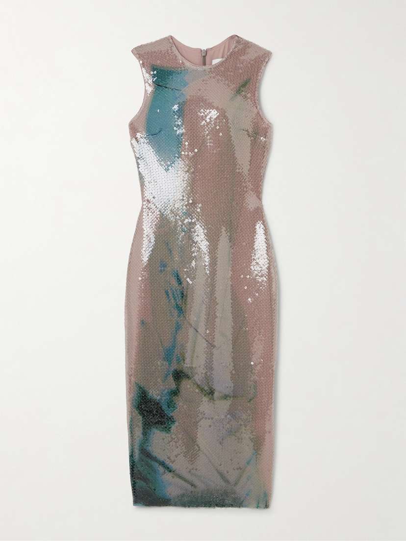 16Arlington Aveo Printed Sequined Chiffon Midi Dress