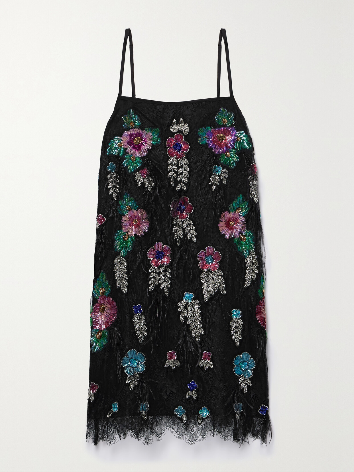 Sea Bethany Feather-trimmed Embellished Lace Mini Dress - Multi