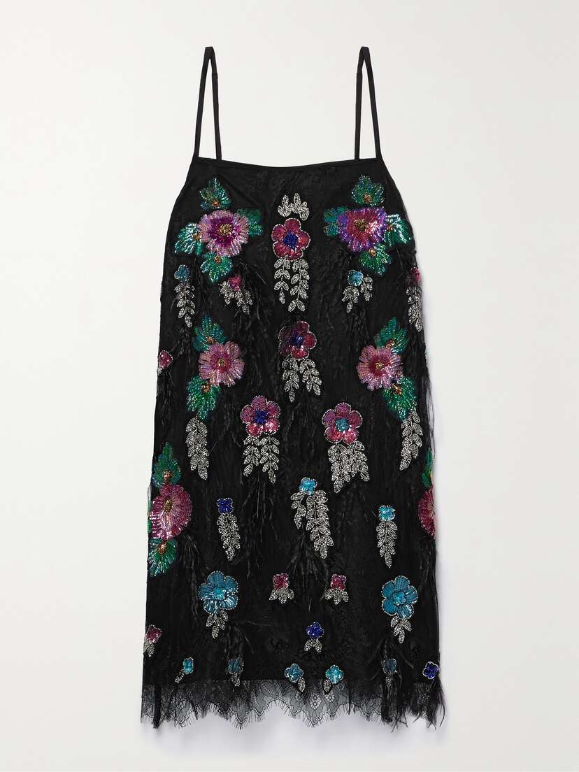 Sea Bethany Feather-trimmed Embellished Lace Mini Dress - x large