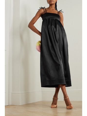 GANNI + NET SUSTAIN tie-detailed pleated recycled-satin midi dress