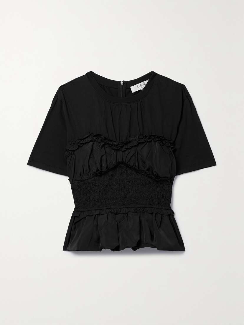 Sea Diana Ruffled Cotton-jersey And Shirred Taffeta Top - x large