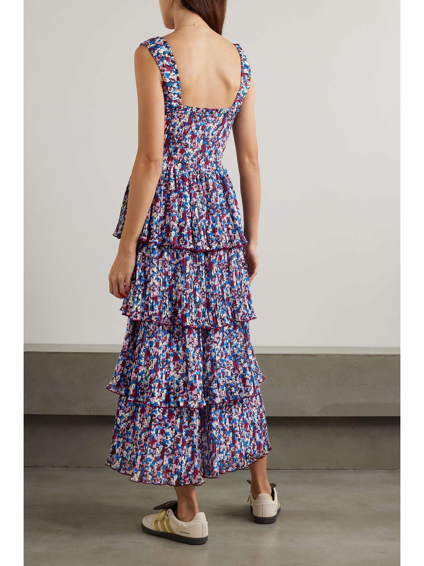 GANNI + NET SUSTAIN tiered pleated floral-print recycled-georgette midi ...