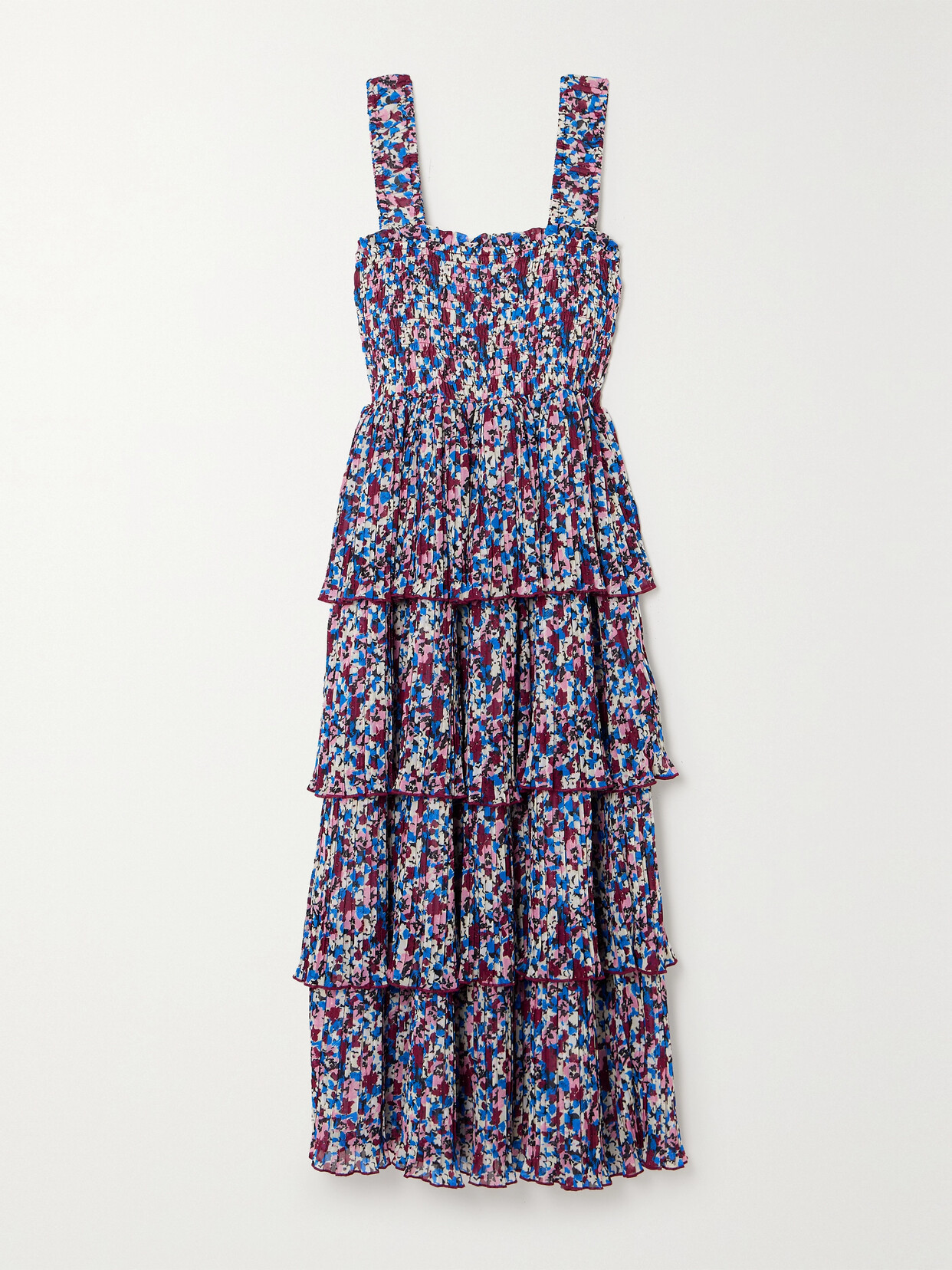 GANNI - + Net Sustain Tiered Pleated Floral-print Recycled-georgette Midi Dress - Multi