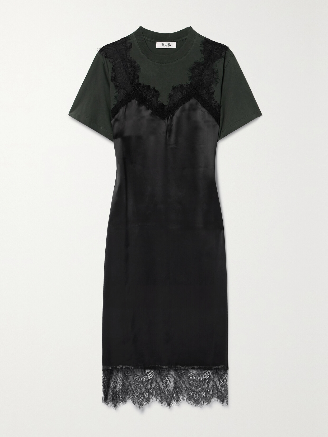 Sea - Lorraine Lace-trimmed Silk-satin And Cotton-jersey Midi Dress - Black