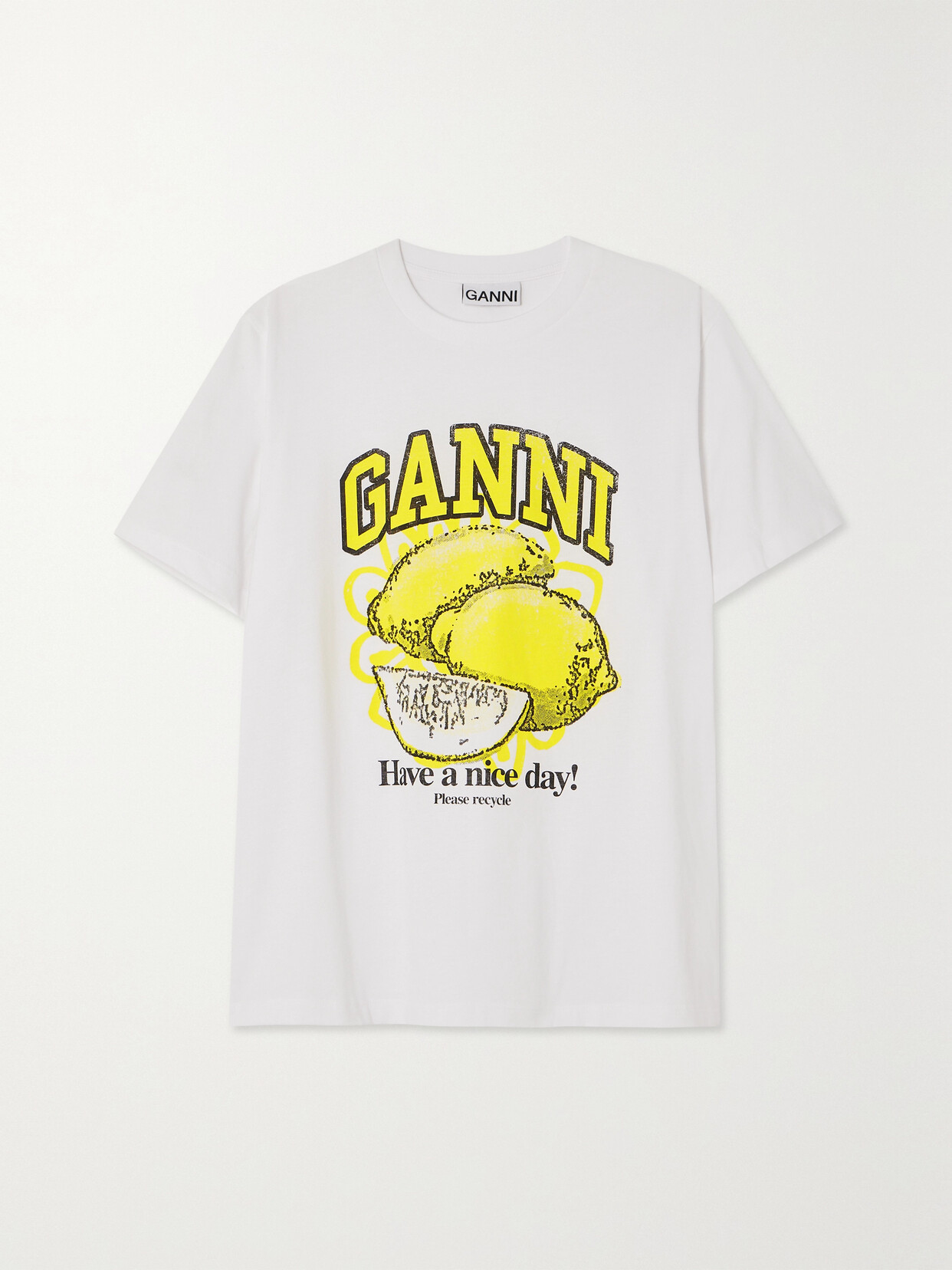 Shop Ganni + Net Sustain Printed Organic Cotton-jersey T-shirt In White