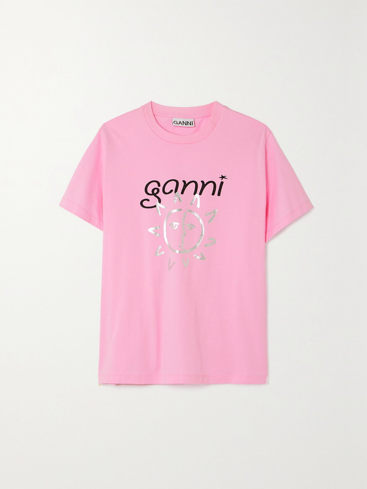 GANNI Printed Organic Cotton-jersey T-shirt - Pink