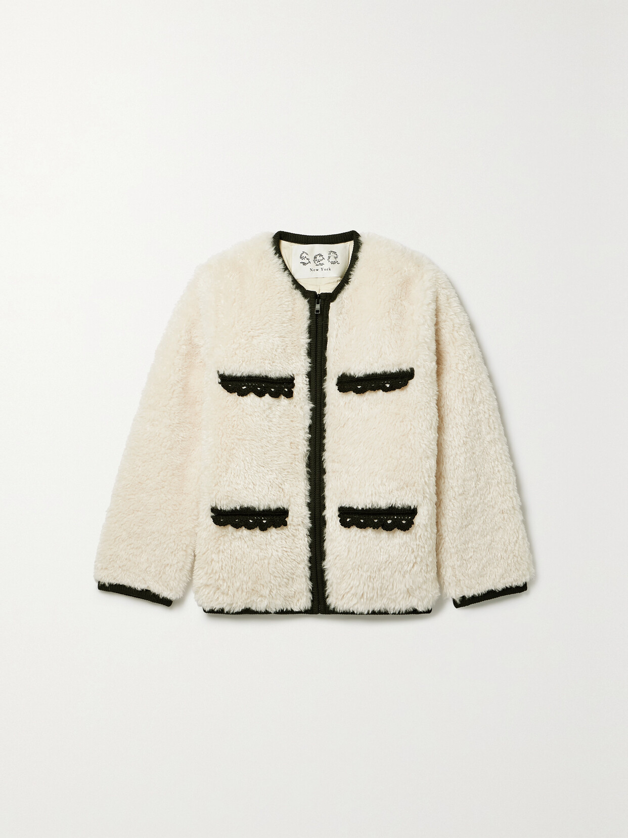 Sea Harper Crocheted Wool-trimmed Faux Fur Jacket In Cream