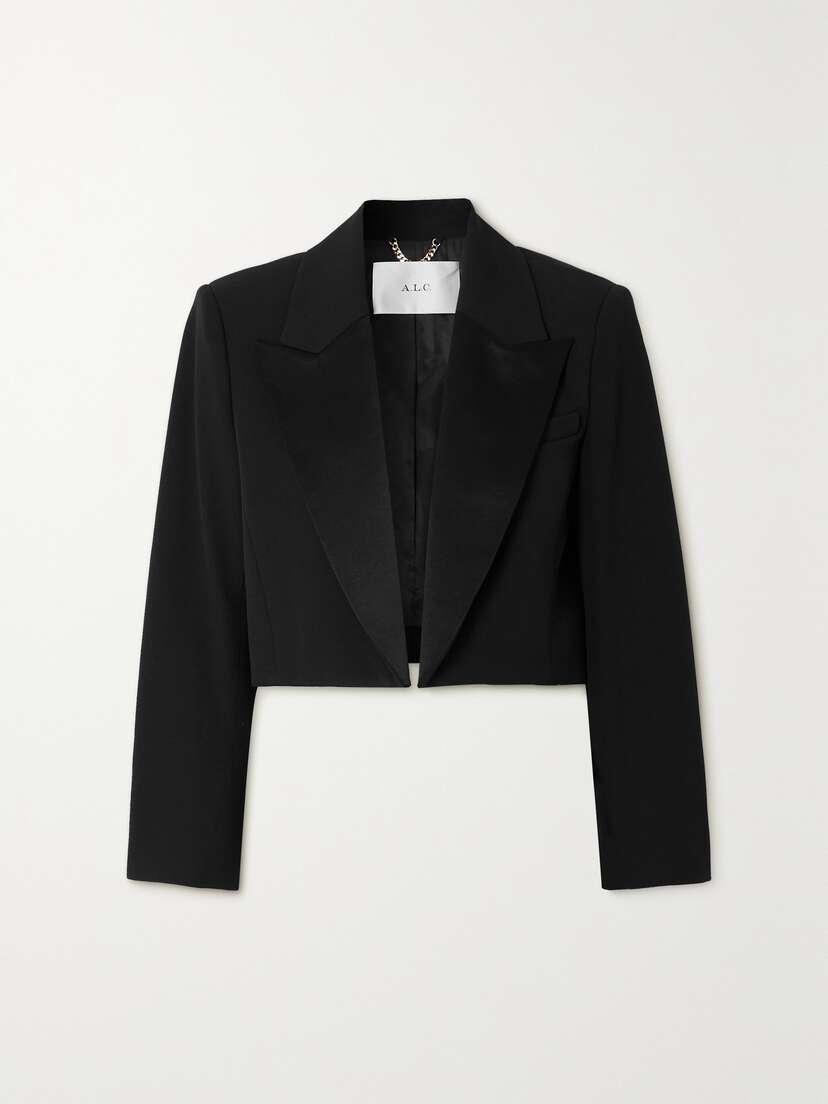 A.L.C. Anderson Cropped Satin-trimmed Twill Blazer