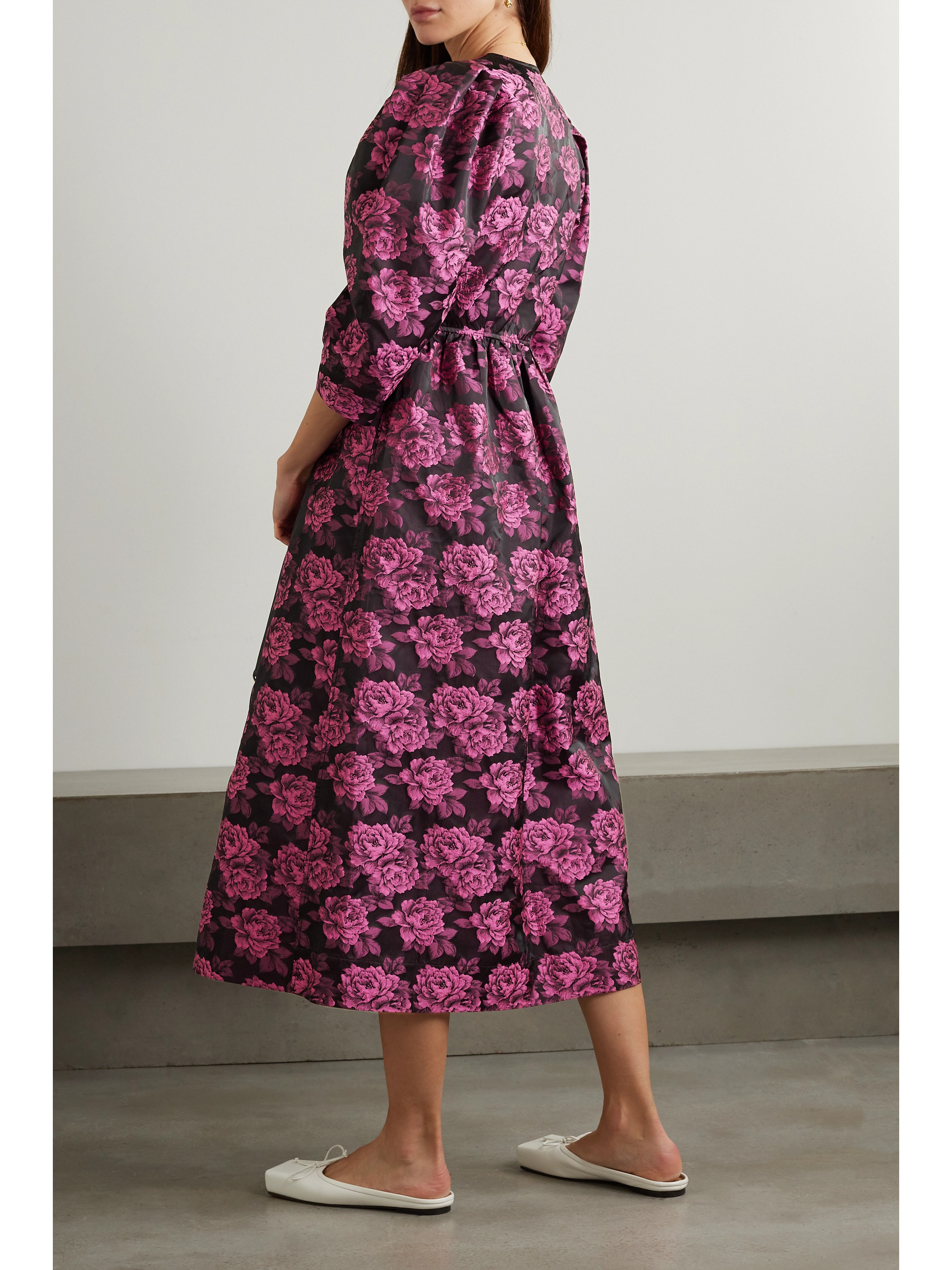 GANNI + NET SUSTAIN floral-print jacquard midi dress