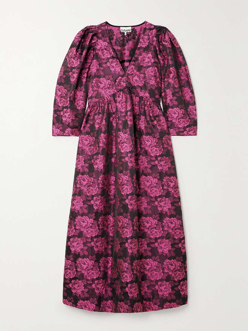 Ganni + Net Sustain Floral-print Jacquard Midi Dress