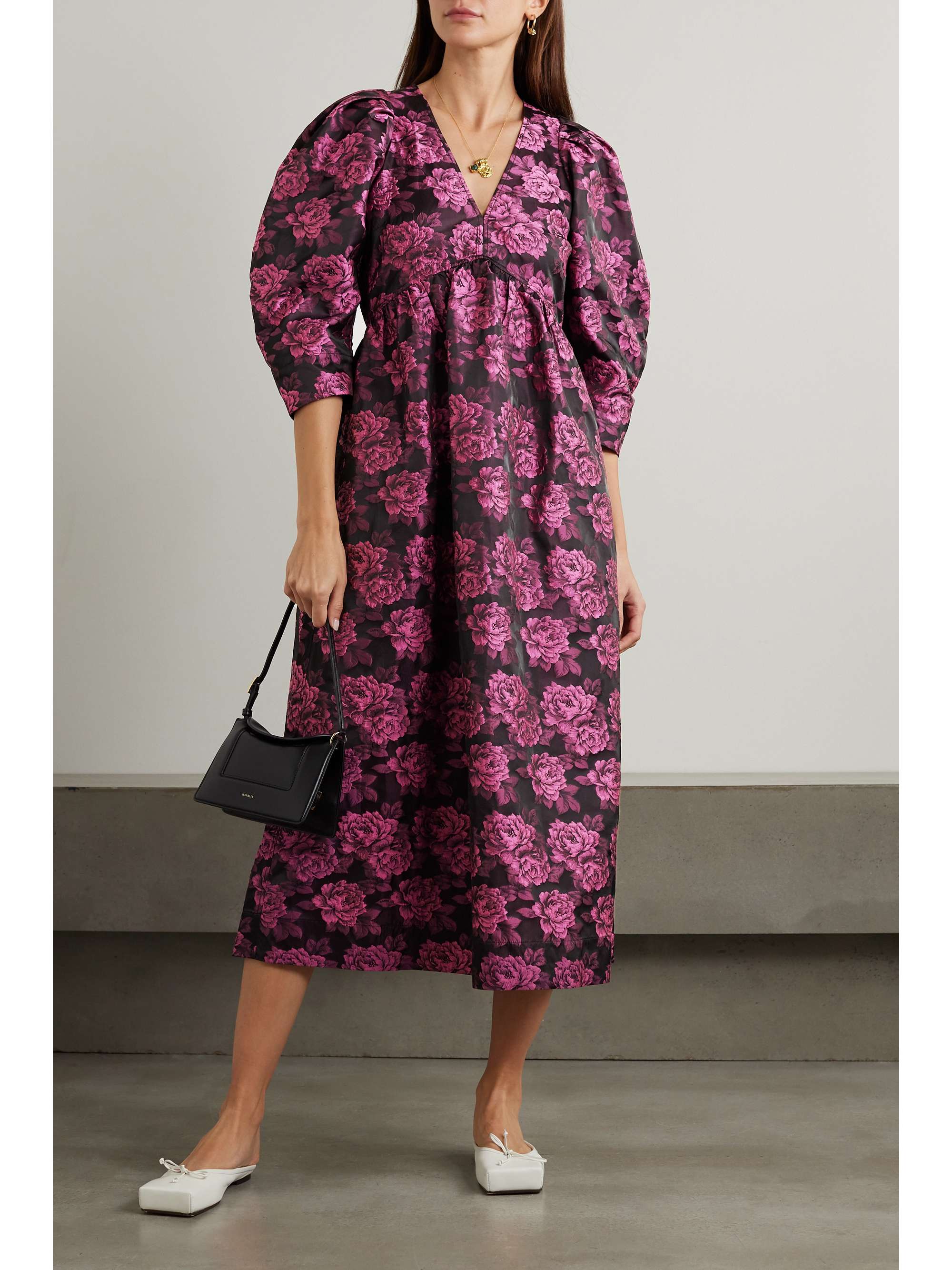 GANNI + NET SUSTAIN floral-print jacquard midi dress | NET-A-PORTER