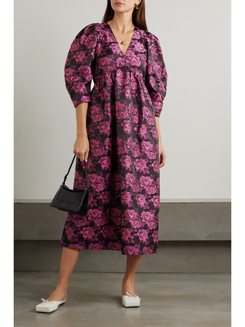 GANNI + NET SUSTAIN floral-print jacquard midi dress