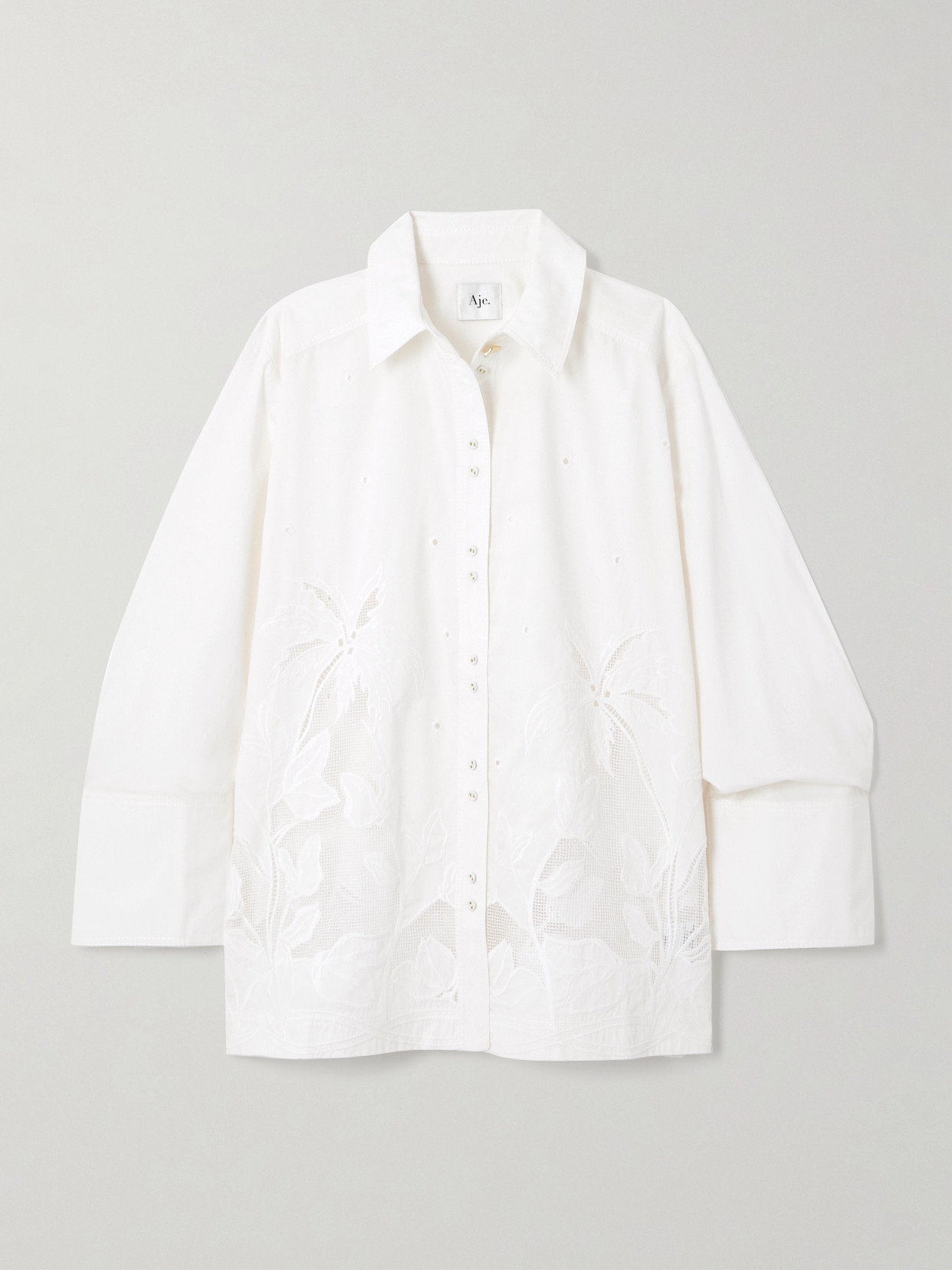 Shop Aje Agua Lace-trimmed Broderie Anglaise Cotton-poplin Shirt In Ivory