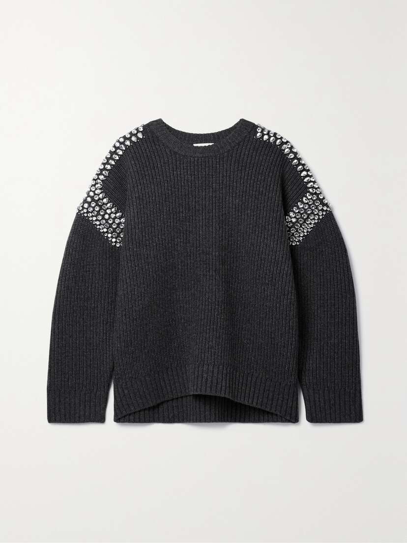 A.L.C. Colby Oversized Crystal-embellished Ribbed Merino Wool Sweater
