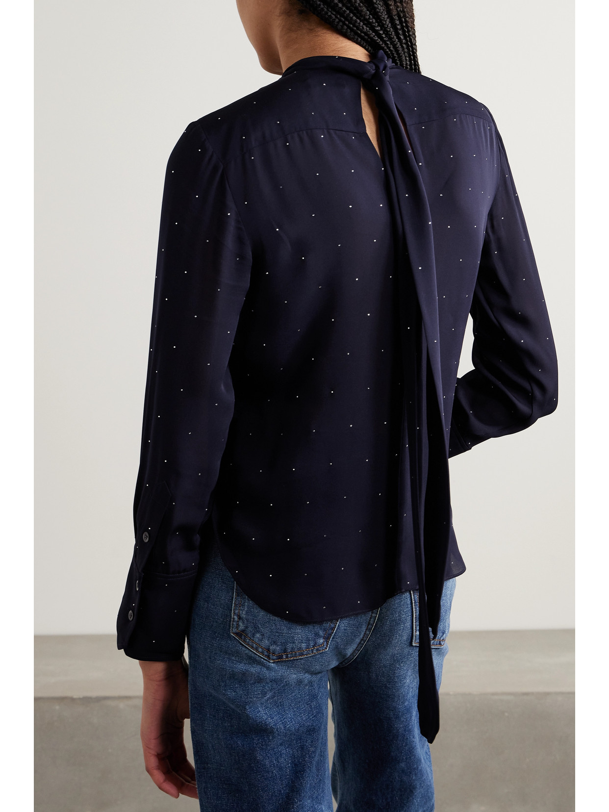 A.l.c Luna Wrap-effect Crystal-embellished Silk-chiffon Blouse In Blue