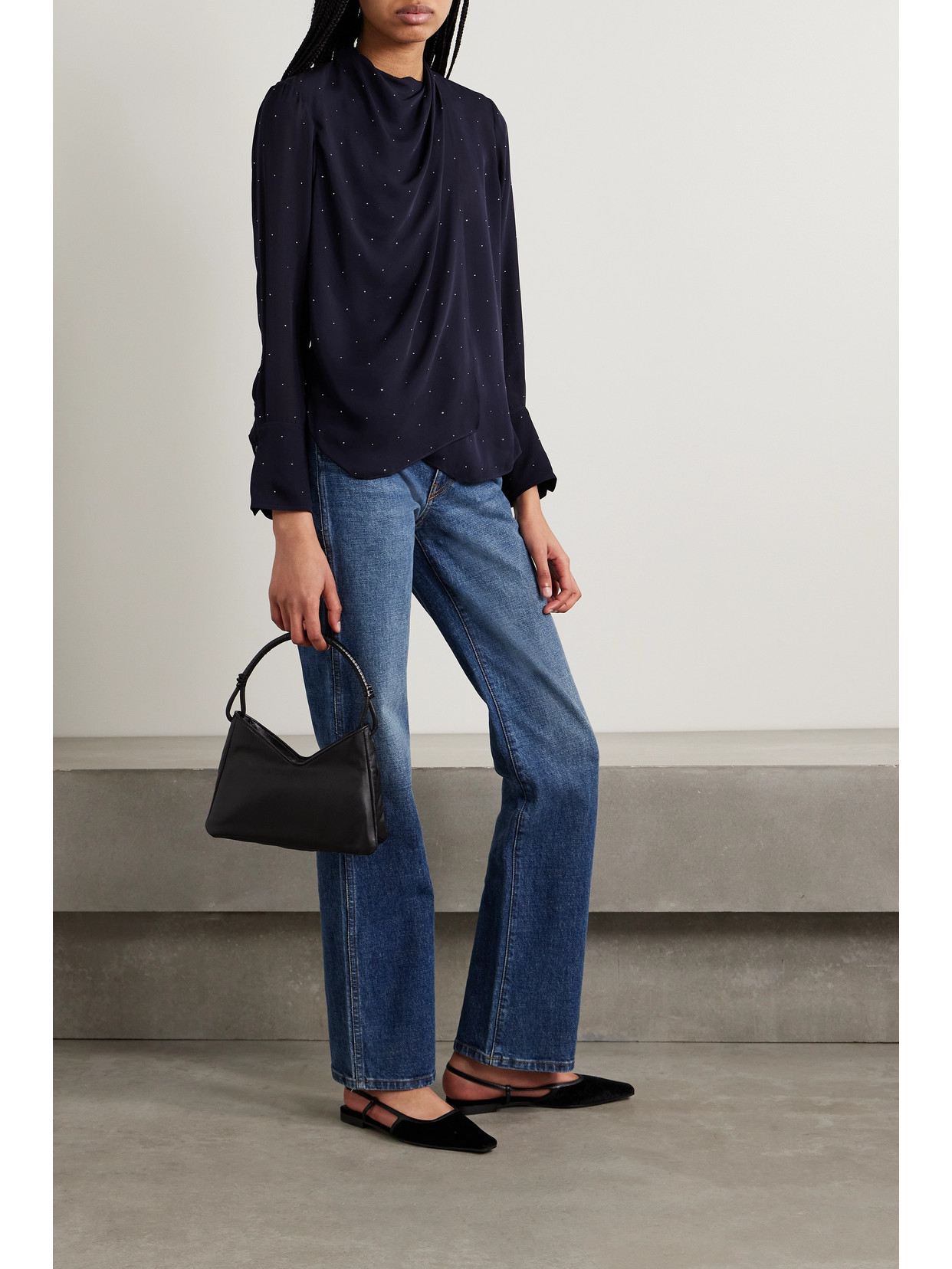 A.l.c Luna Wrap-effect Crystal-embellished Silk-chiffon Blouse In Blue