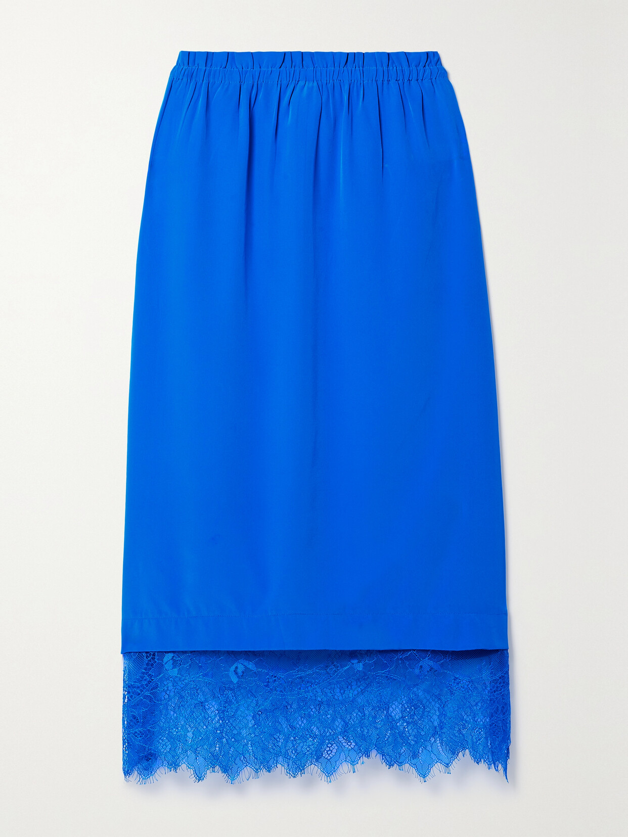 Sea Lorraine Lace-trimmed Silk Crepe De Chine Midi Skirt - Blue