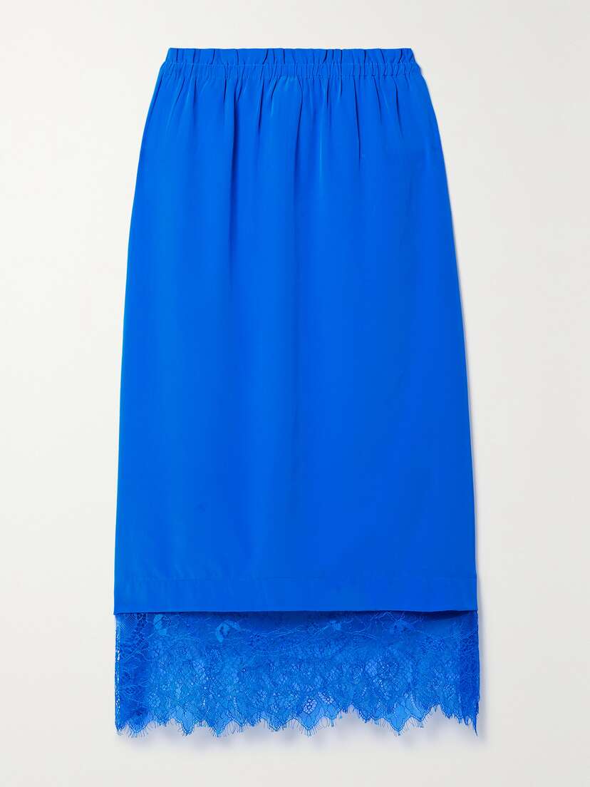 Sea Lorraine Lace-trimmed Silk Crepe De Chine Midi Skirt - x large
