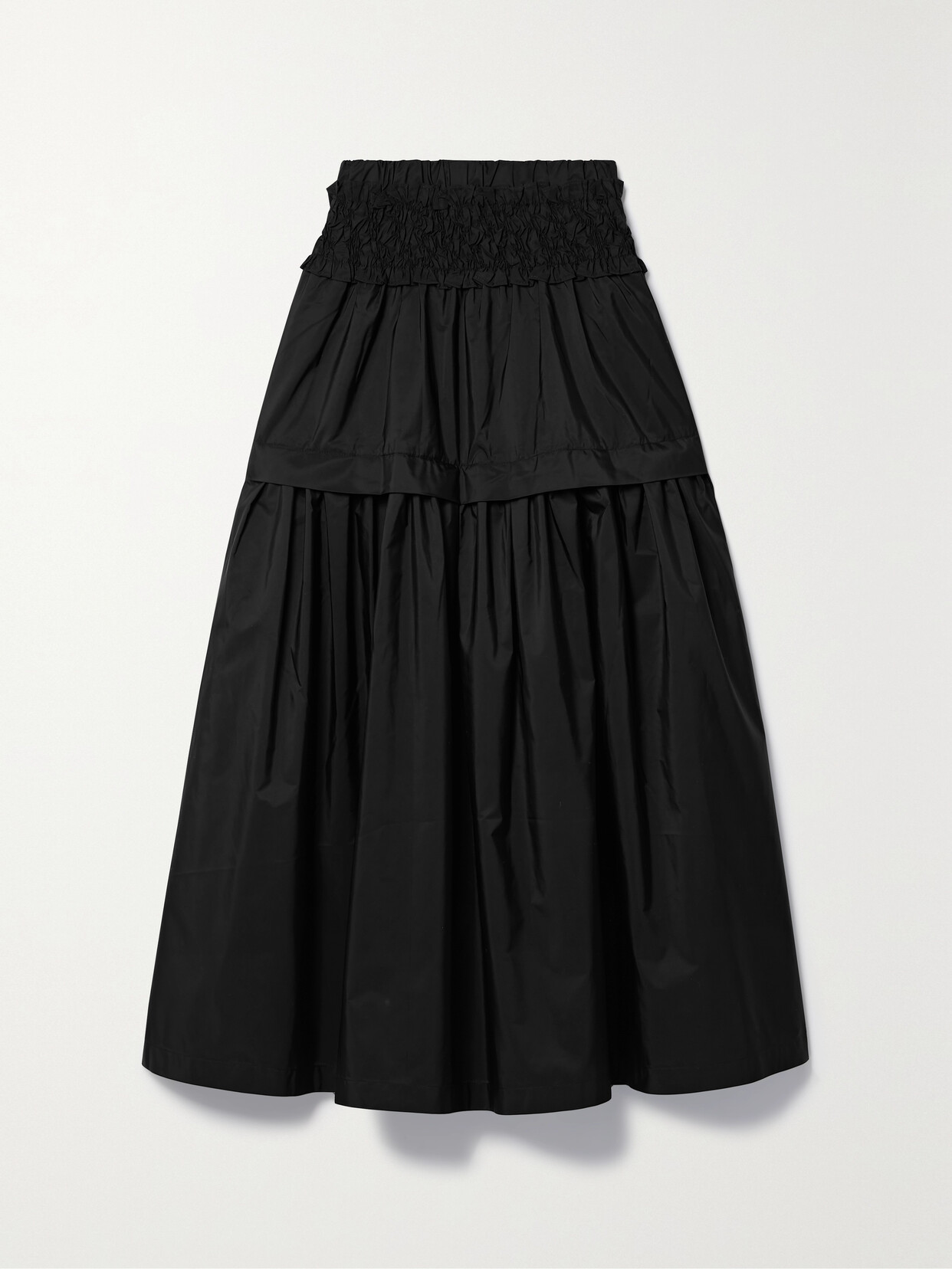 Sea Diana Tiered Shirred Taffeta Midi Skirt In Black